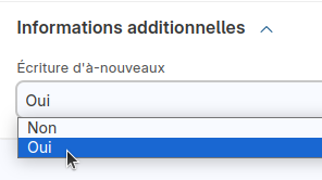 Section Informations Additionnelles, champ Écriture d'à-nouveaux